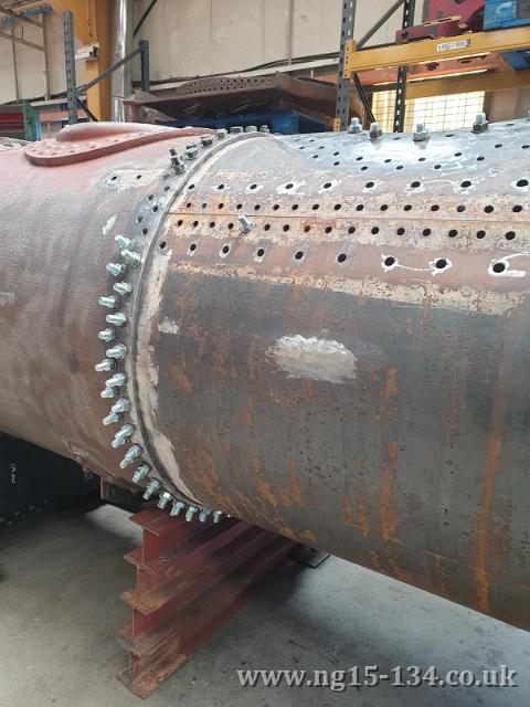 The new boiler barrel being fitted at LMS in Loughbororgh. (Photo: Adrian Strachan)