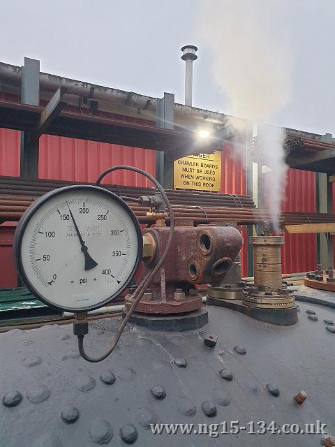 The boiler at its working pressure for the steam test. (Photo: Adrian Strachan)