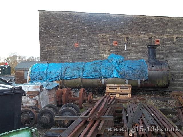 №134's Boiler re-covered after the last tarpaulin was very much shredded by the weather. (Photo: Laurence Armstrong)