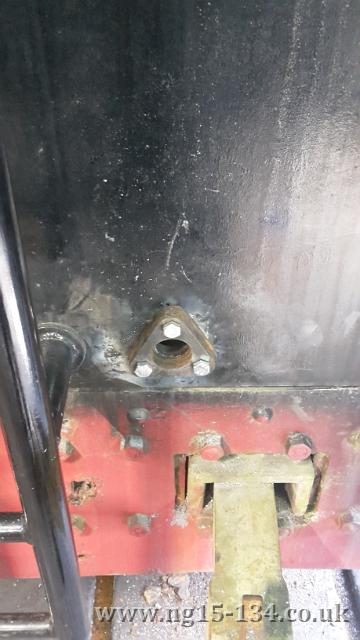 The new exit point for the vacuum brake pipe in the rear of the tender. (Photo: Dave Oates)