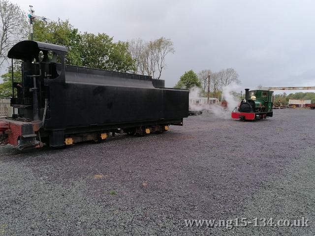 The tender after being pulled out of the goods shed by Lilla. (Photo: Laurence Armstrong)