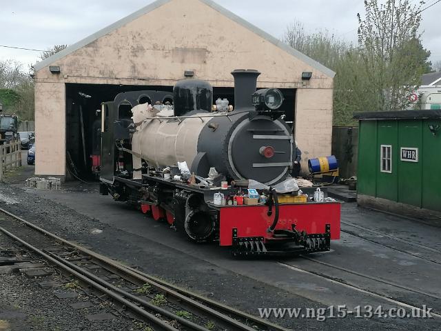 134 outside the shed whist the tender is shunted in to the back of the shed. (Photo: Laurence Armstrong)