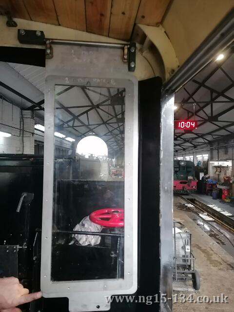 The fireman's side inner cab window in the down position. This can be stored into the roof when not needed. (Photo: Laurence Armstrong)