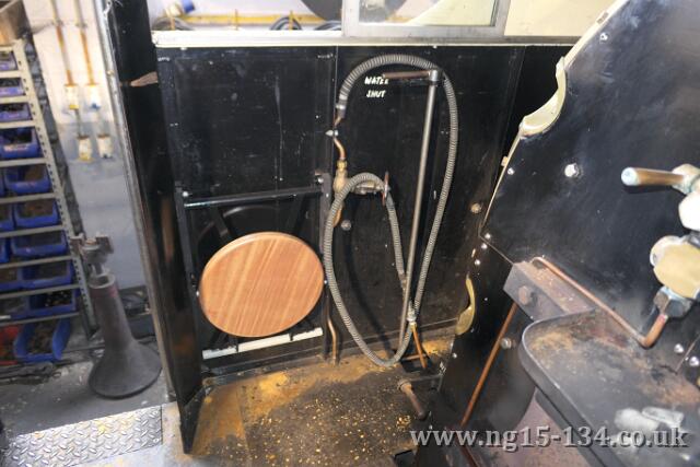 The fireman's side seat with its new (temporary) seat top in the folded down position. (Photo: Laurence Armstrong)